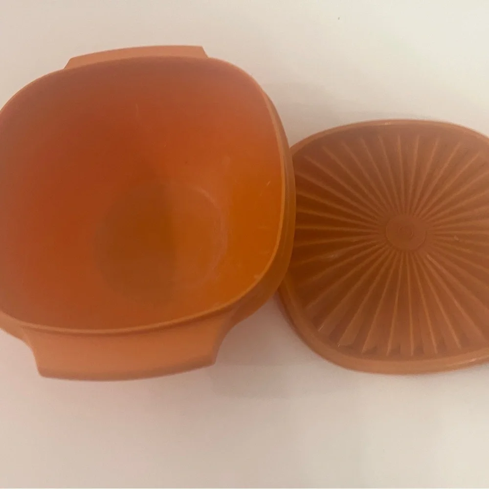 Vintage Tupperware Orange Servalier Bowl with Lid • Retro Kitchen Storage •